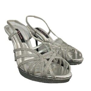 Nina Stilettos Shoes Women 7.5M Silver Glitter Fonda Siren Glam Formal Sparkle